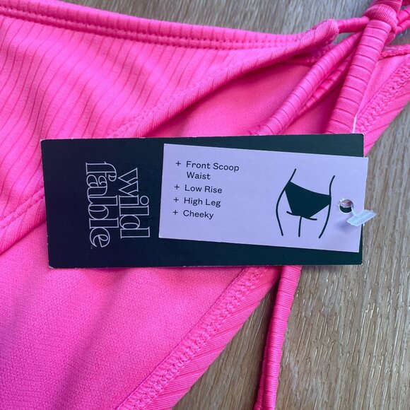 WILD FABLE BIKINI BOTTOM SIDE TIE RIBBED CHEEKY WOMEN'S XL LOW RISE HOT PINK NWT - Picture 4 of 6